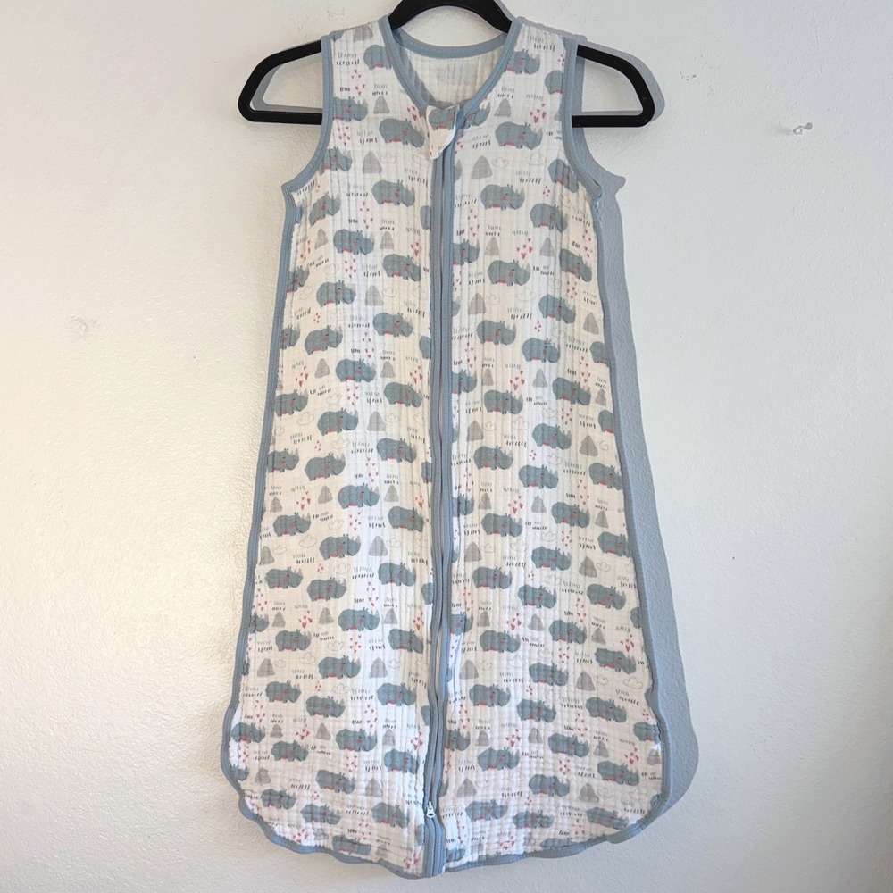 Tado Muslin Organic Cotton Sleeping Sack XL Blue Rhino Print Wearable Blanket